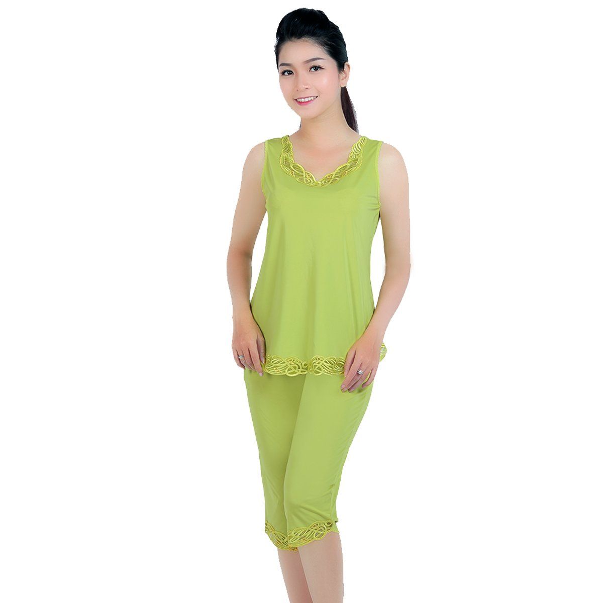 Set đồ bộ nữ kiểu quần lửng không tay chất thun lạnh siêu bền014p 0217