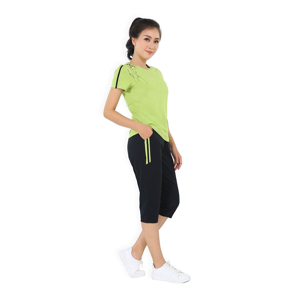 Đồ bộ nữ thể thao tập gym, yoga kiểu quần lửng tay ngắn cotton 024p 4129