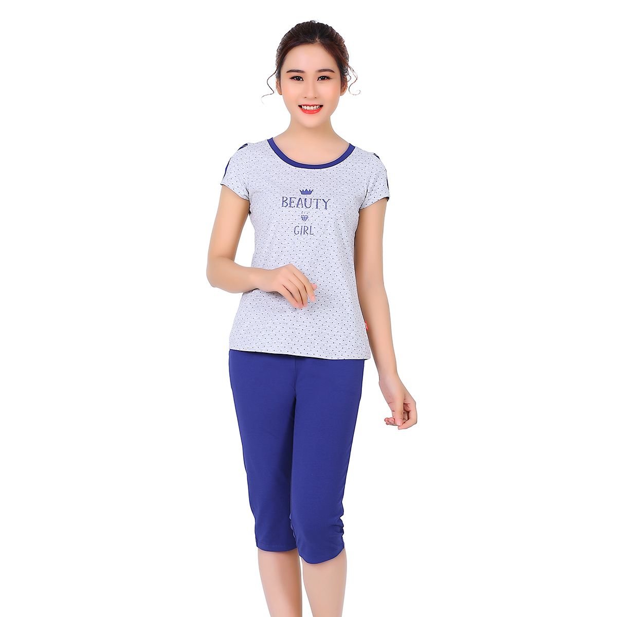 Set đồ bộ nữ kiểu quần lửng tay ngắn chất melan 054p 4088