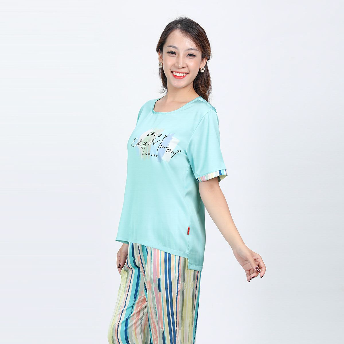 Set đồ bộ nữ kiểu quần dài tay ngắn chất lụa nhung 263p 3347