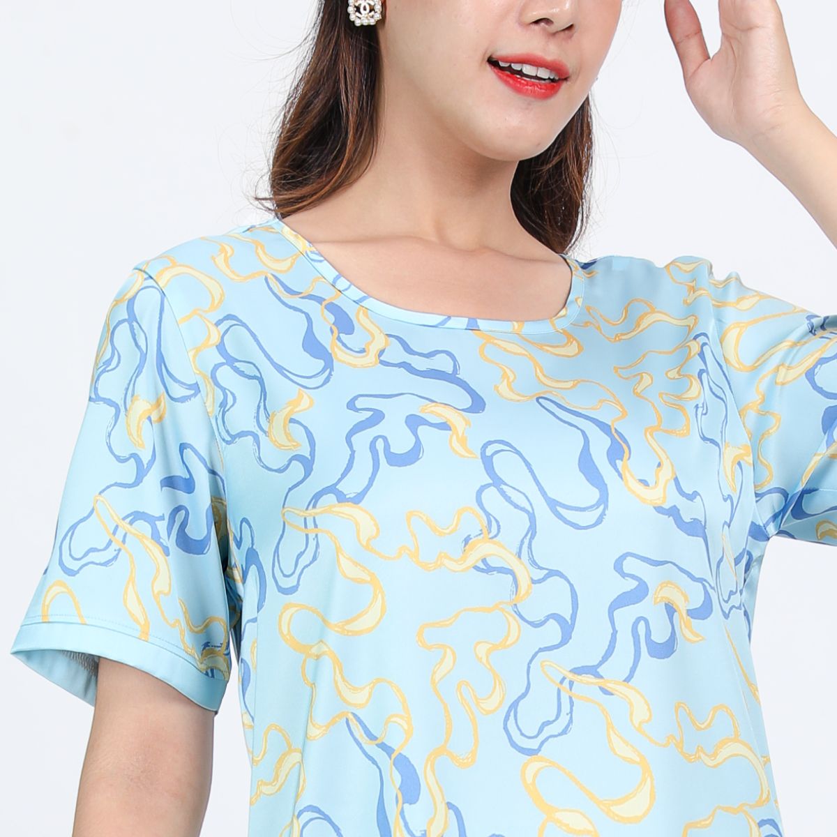 Set đồ bộ nữ kiểu quần dài tay ngắn chất lụa nhung 263p 3364