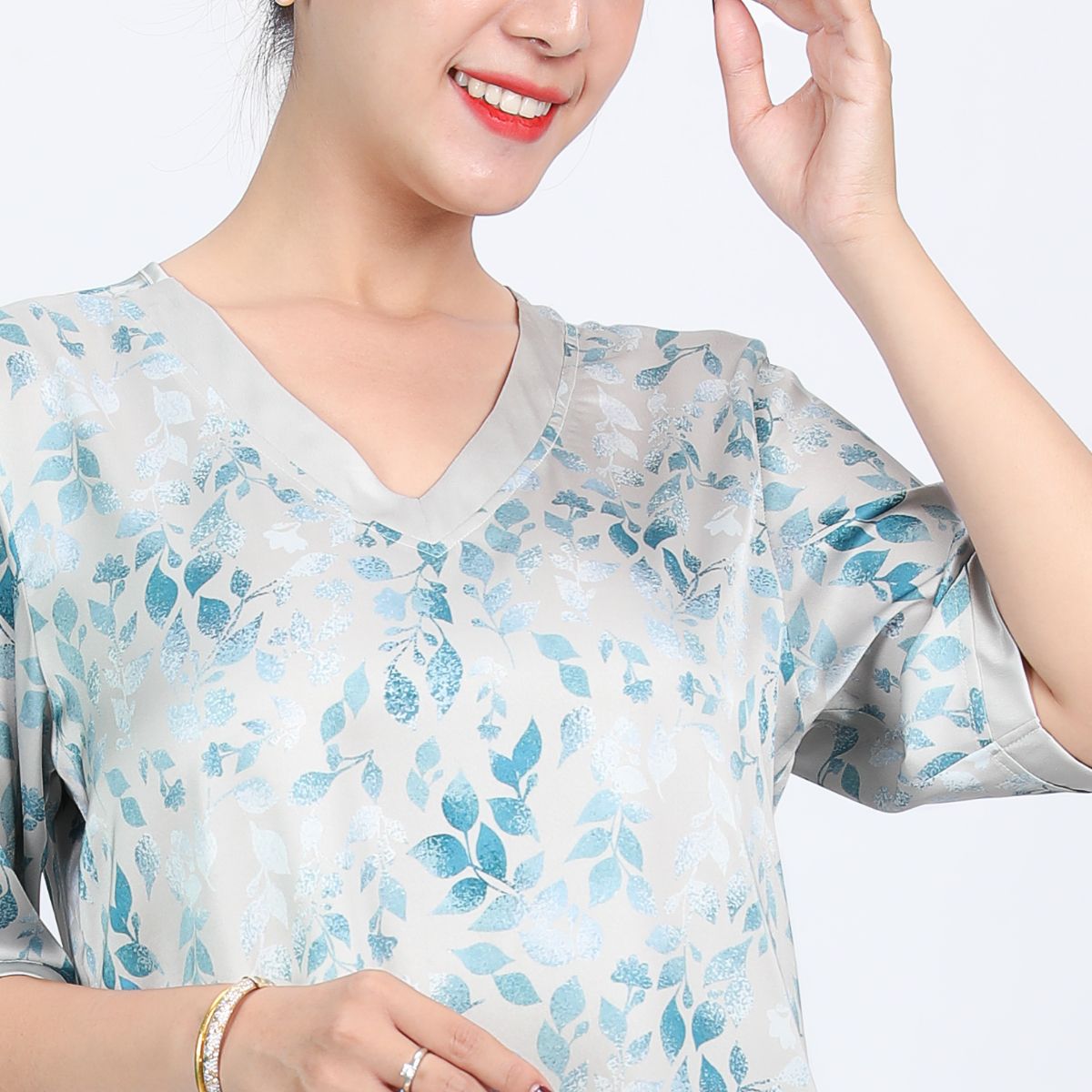 Set đồ bộ nữ kiểu quần dài tay ngắn chất lụa nhung 263p 3349