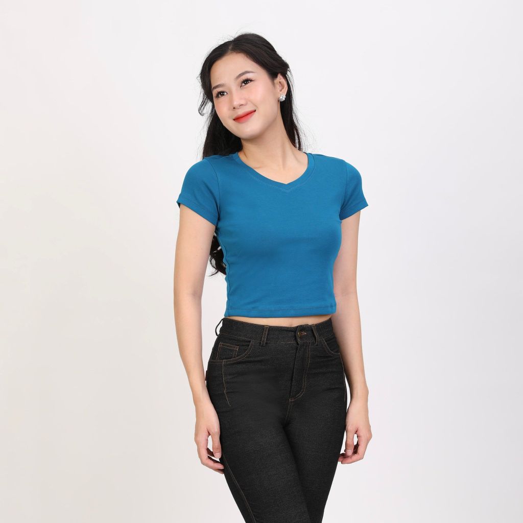 Áo Thun Croptop Tay Ngắn Cổ Tim Rib Cotton 220p 0266