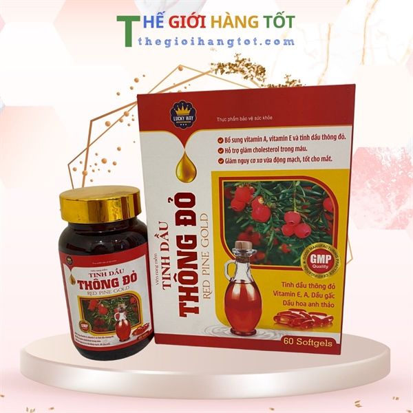  Tinh dầu thông đỏ Red Pine Gold Lucky Way, chống oxi hóa, lão hóa cơ thể, tăng thị lực, giảm mỡ máu, giảm nguy cơ xơ vữa động mạch, tốt cho mắt - Lọ 60 viên 