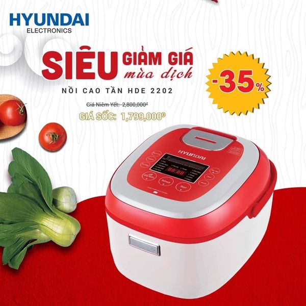  Nồi Cơm Điện Cao Tần HDE 2202R/W 1.5L - Chính hãng Huyndai - Bảo hành 12 tháng 