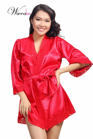 Áo choàng ngủ KI005 WANNABE áo khoác ngủ lụa phối ren mang lại vẻ trẻ trung hiện đại cho bạn gái