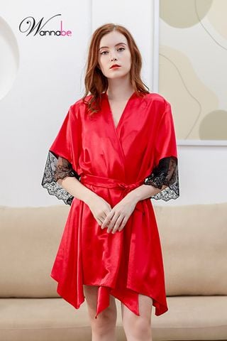 Áo choàng ngủ WANNABE KIS47 áo khoát ngủ dạng kimono tay áo phồi ren bản lớn, lai áo gợn sóng mang lại vẻ đẹp nhẹ nhàng