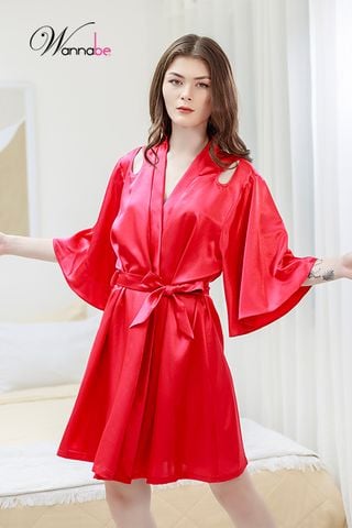 Áo choàng ngủ WANNABE KIS61 áo khoát ngủ dạng kimono khoét hình giọt nước ở vai lưng bắt mắt xinh xắn nữ tính