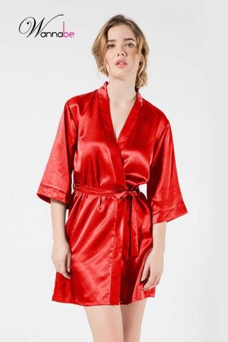 Áo choàng ngủ WANNABE KI010 áo khoác ngủ kimono dạng cơ bản trơn đơn giản dễ mặc sang trọng