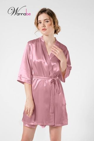 Áo choàng ngủ WANNABE KI010 áo khoác ngủ kimono dạng cơ bản trơn đơn giản dễ mặc sang trọng