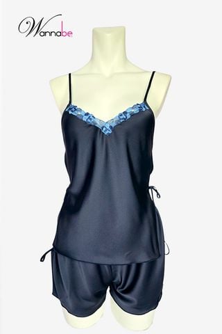 Đồ bộ Ngủ Nữ Lụa 2 Dây mịn phối ren hoa mát lạnh mùa hè WANNABE đồ bộ êm ái từng đường chạm BSL03