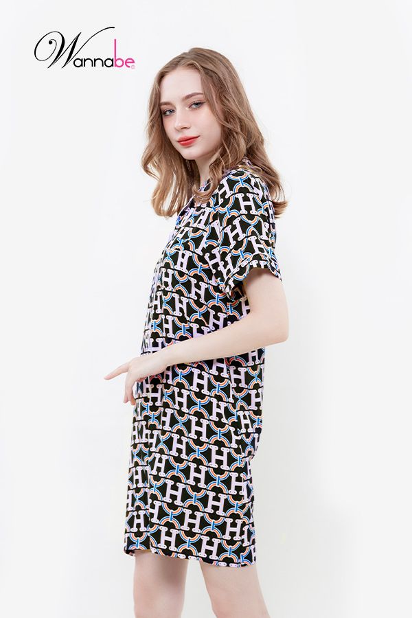  Đầm ngủ sơ mi cao cấp Wannabe DNC19 kiểu dáng pijamas form suông thoải mái nữ tính. Top 10 váy ngủ sang xịn mịn bán chạy nhất 