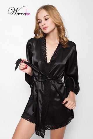Áo choàng ngủ KI005 WANNABE áo khoác ngủ lụa phối ren mang lại vẻ trẻ trung hiện đại cho bạn gái