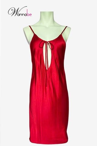 Váy ngủ dáng dài lụa latin WANNABE đầm nữ mặc ngủ sang trọng, nơ tháo mở gợi cảm trước ngực DNL02