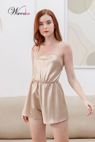 Đồ bộ mặc nhà WANNABE BSS32 bộ quần sọt dáng jumpsuit cut-out chéo dây thắt nơ khoe lưng quyến rũ