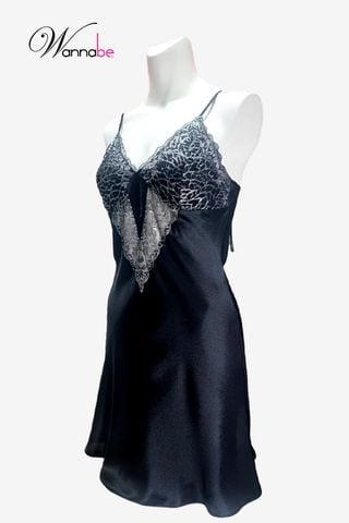 Váy ngủ lụa WANNABE DN572 đầm ngủ phối ren cúp ngực 2 lớp giúp bạn nâng tầm phong cách