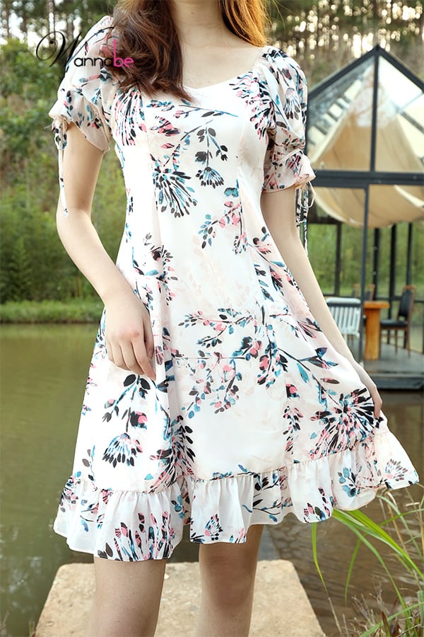 vay hoa thiet ke cao cap wannabe dam voan dc008 dang xoe nu tinh nhe nhang