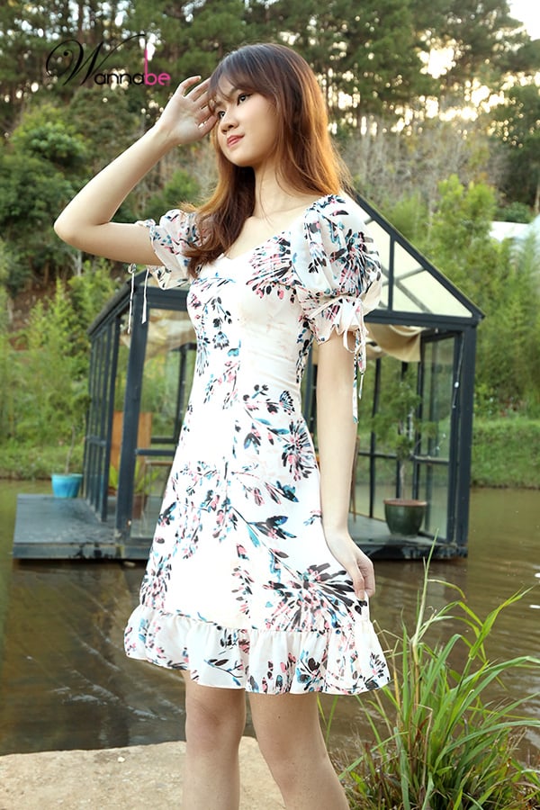 vay hoa thiet ke cao cap wannabe dam voan dc008 dang xoe nu tinh nhe nhang
