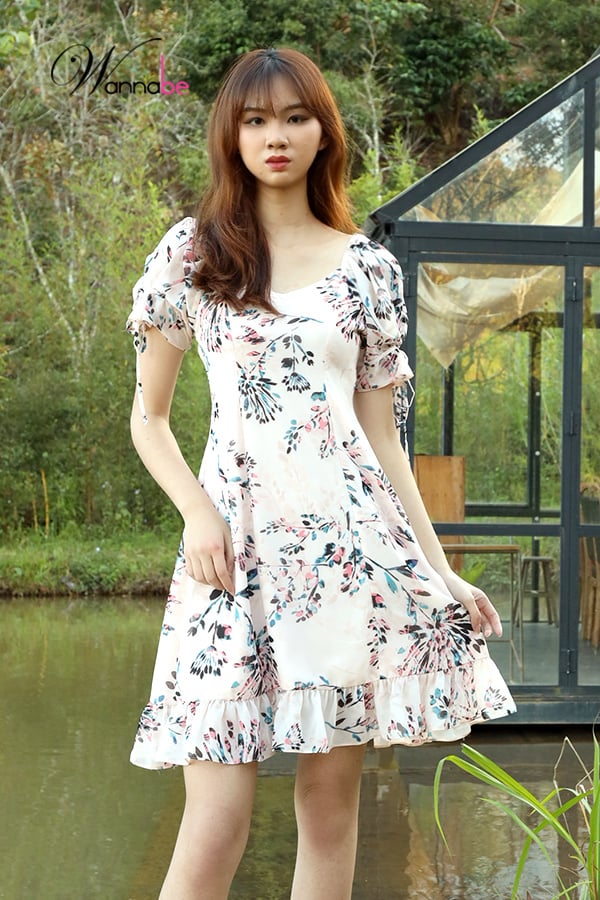 vay hoa thiet ke cao cap wannabe dam voan dc008 dang xoe nu tinh nhe nhang