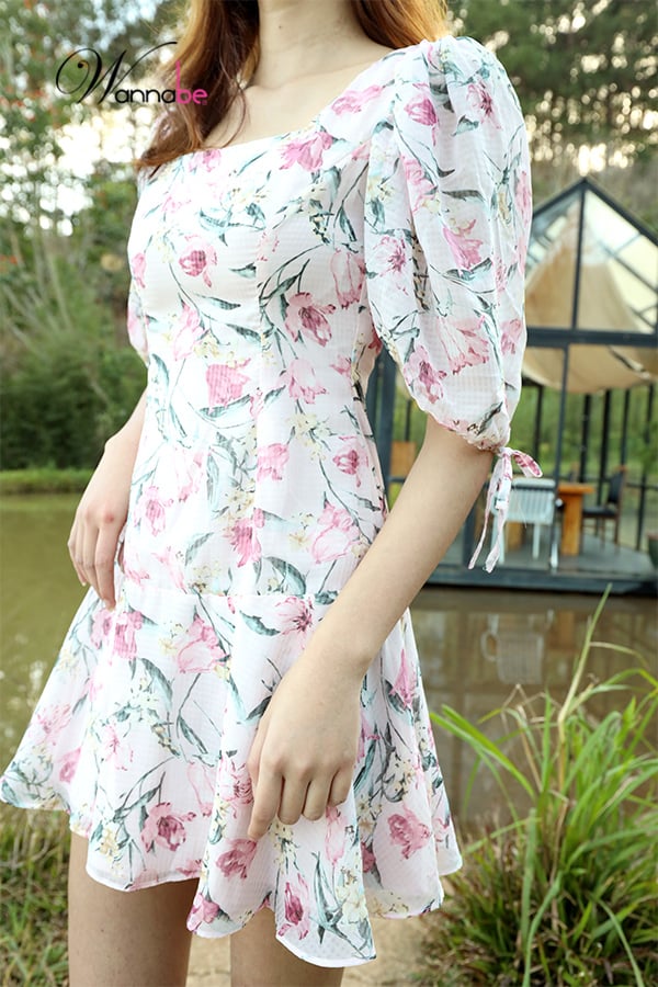 vay hoa thiet ke cao cap wannabe dam voan dc011 co vuong tay phong nhe nhang xinh xan