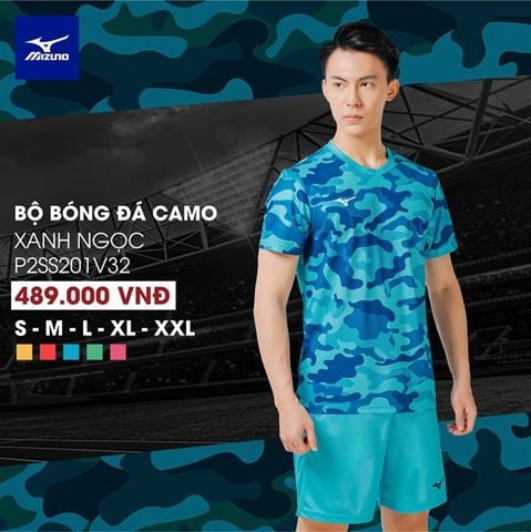 Bộ quần áo bóng đá Mizuno Camo - Xanh ngọc