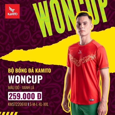 Bộ quần áo bóng đá Kamito FOOTBALL WONCUP - Đỏ/Xanh lá KMST220610