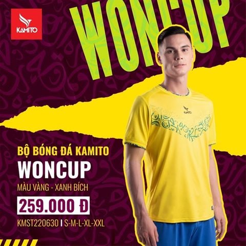 Bộ quần áo bóng đá Kamito FOOTBALL WONCUP - Vàng/Xanh dương