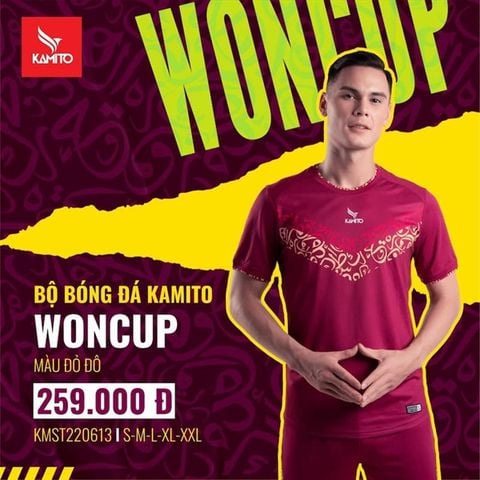 Bộ quần áo bóng đá Kamito FOOTBALL WONCUP - Đỏ Đô KMST220613