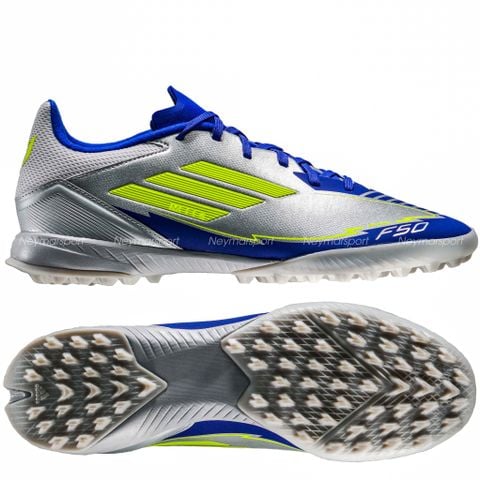 Giày đá bóng cỏ nhân tạo Adidas F50 2025 Messi League TF La Vida Rapida - Silver Metallic / Solar Yellow / Lucid Blue IH0919