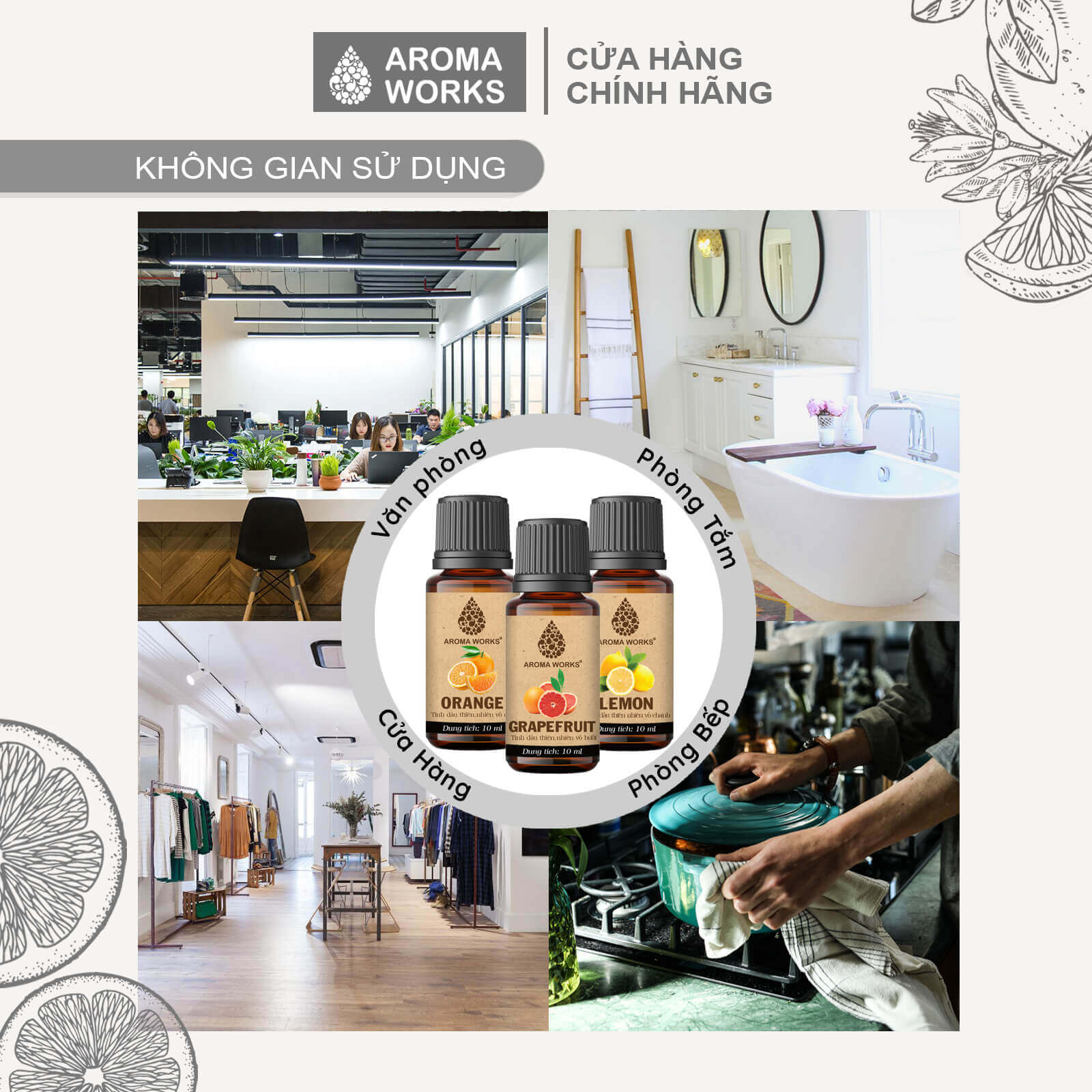 Tinh Dầu Bưởi Thiên Nhiên Thơm Phòng, Kích Thích Mọc Tóc, Dưỡng Tóc Aroma Works Grapfruit