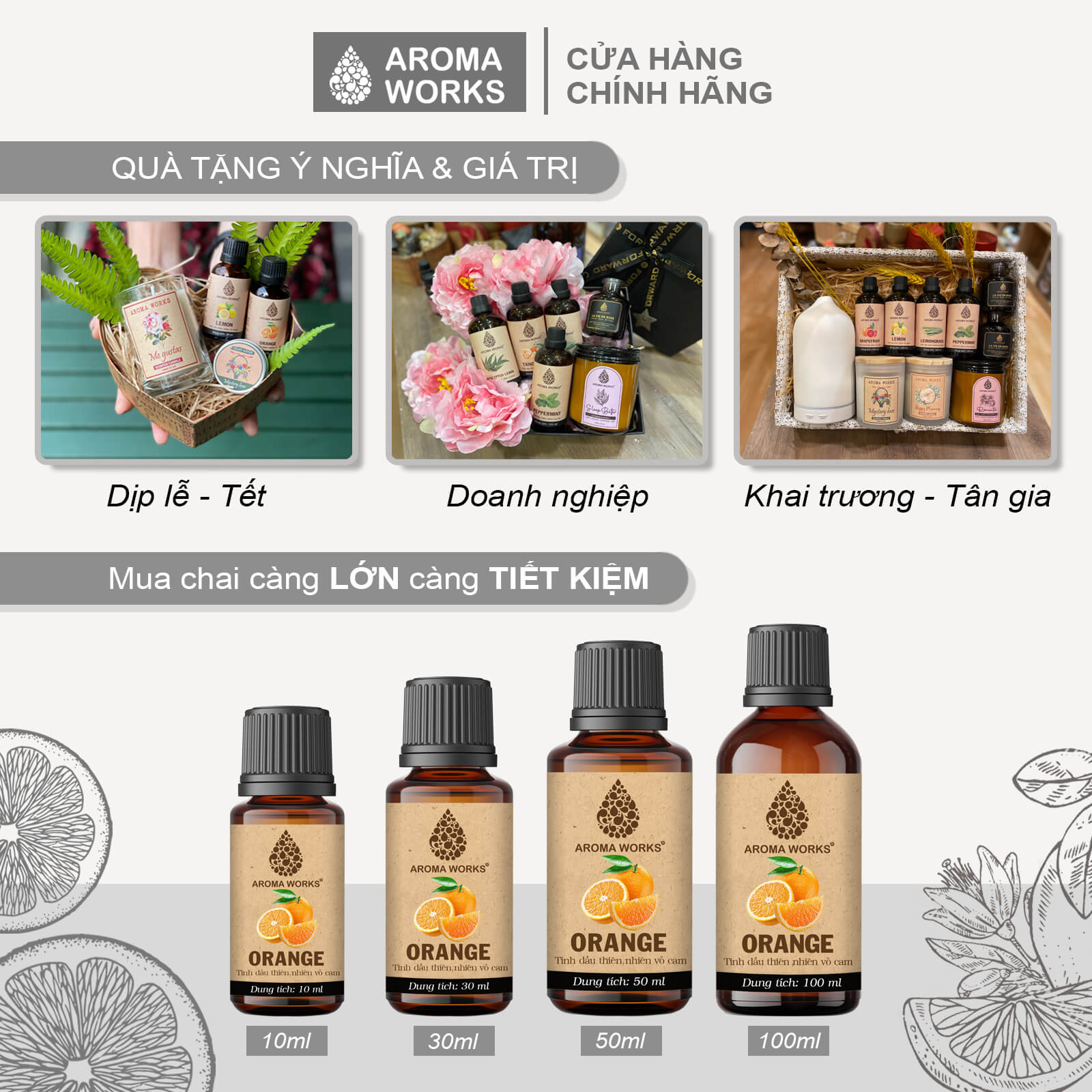 Tinh Dầu Cam Ngọt Thiên Nhiên Thơm Phòng, Đuổi Muỗi, Giải Cảm Aroma Works Orange