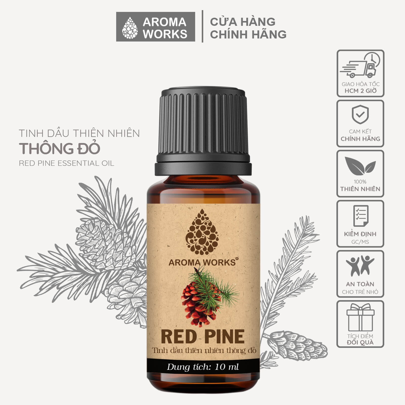 Tinh Dầu Thông Đỏ Thiên Nhiên Xông Phòng, Khử Mùi, Thanh Lọc Không Khí, Giảm Căng Thẳng Aroma Works Red Pine