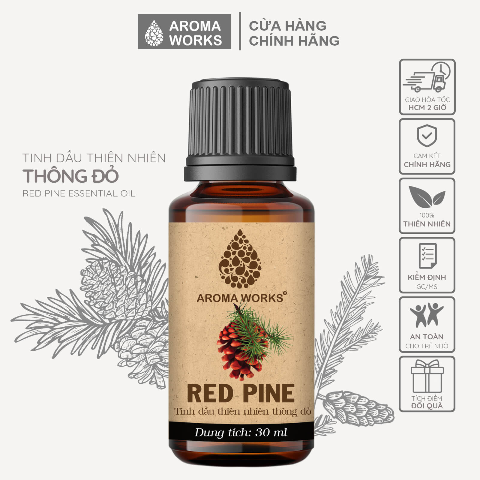 Tinh Dầu Thông Đỏ Thiên Nhiên Xông Phòng, Khử Mùi, Thanh Lọc Không Khí, Giảm Căng Thẳng Aroma Works Red Pine