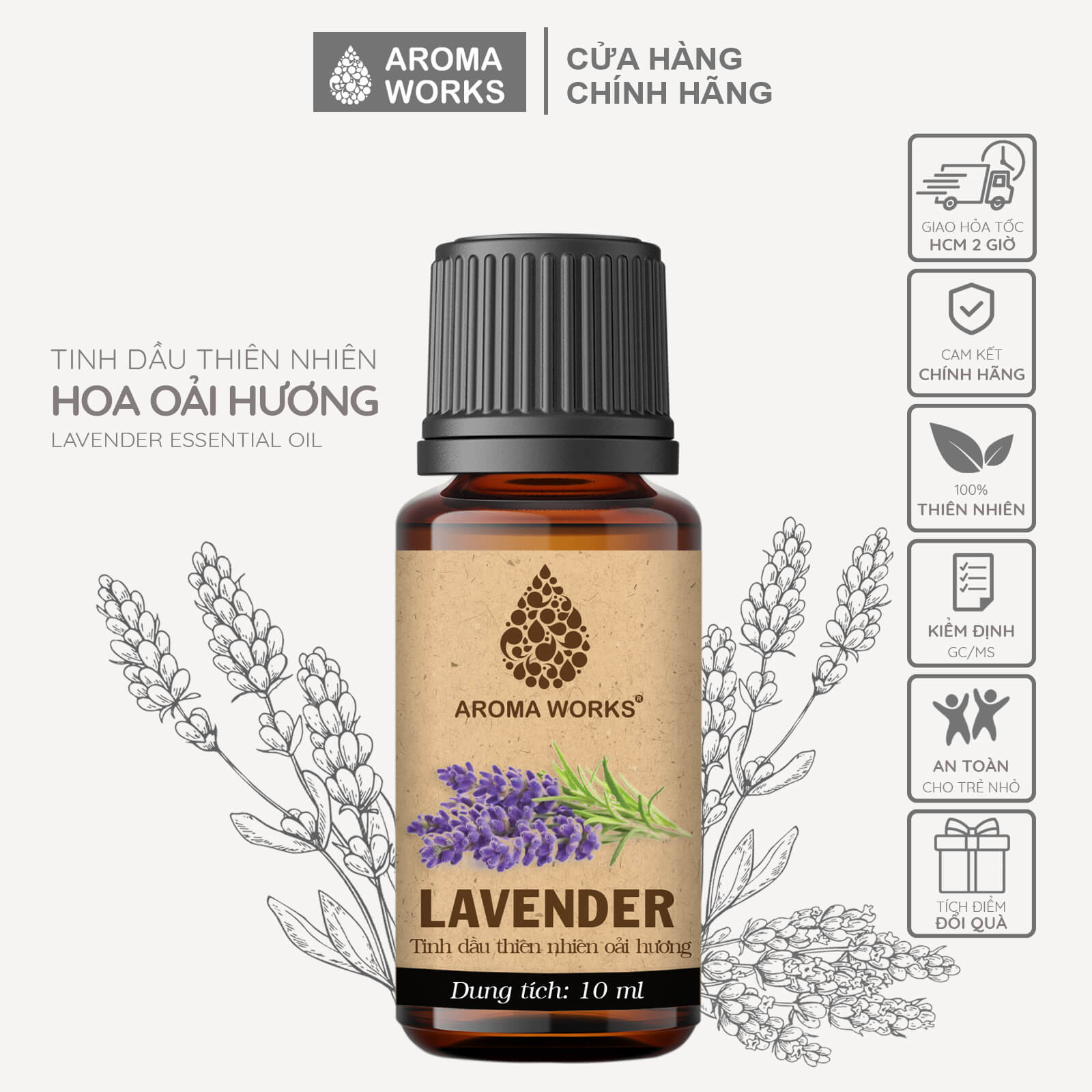 Tinh Dầu Thơm Phòng Aroma Works Hoa Oải Hương - Hoa Lài - Phong Lữ - Trà Trắng - Ylang Làm Nến Thơm