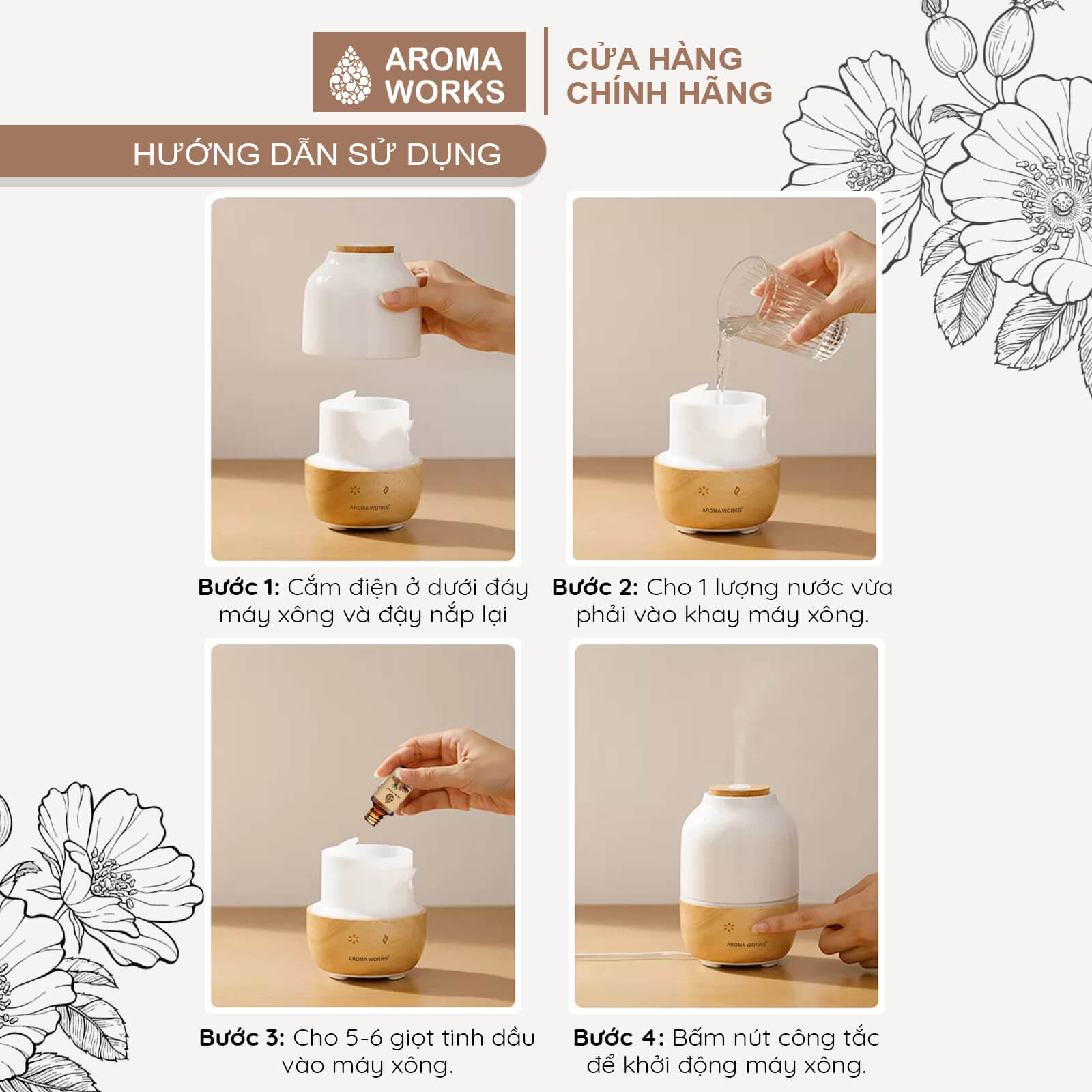 Máy xông tinh dầu Aroma Works xông phòng làm đèn ngủ, giúp khử mùi, đuổi muỗi, thanh lọc không khí, dễ ngủ