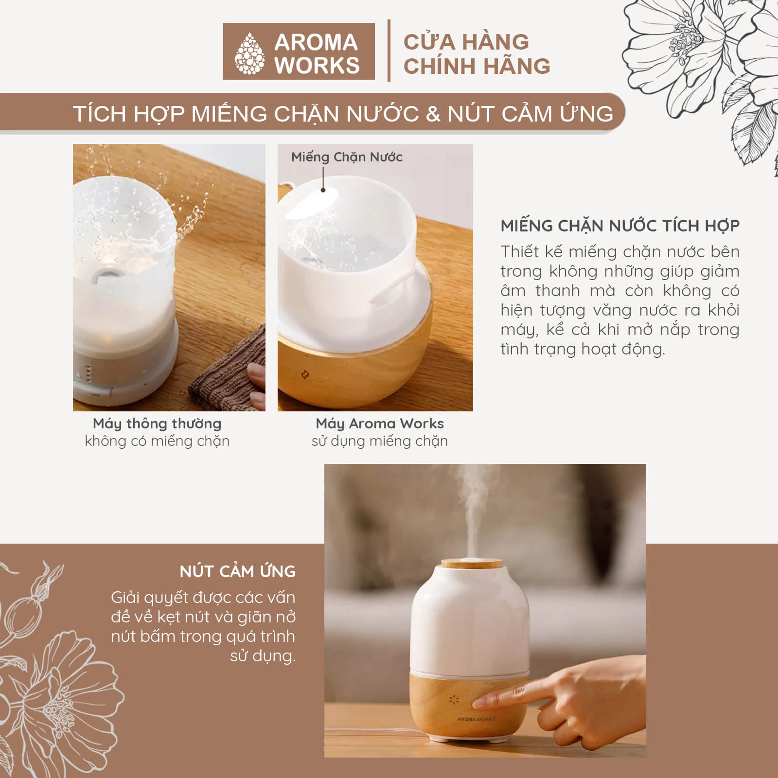 Máy xông tinh dầu Aroma Works xông phòng làm đèn ngủ, giúp khử mùi, đuổi muỗi, thanh lọc không khí, dễ ngủ