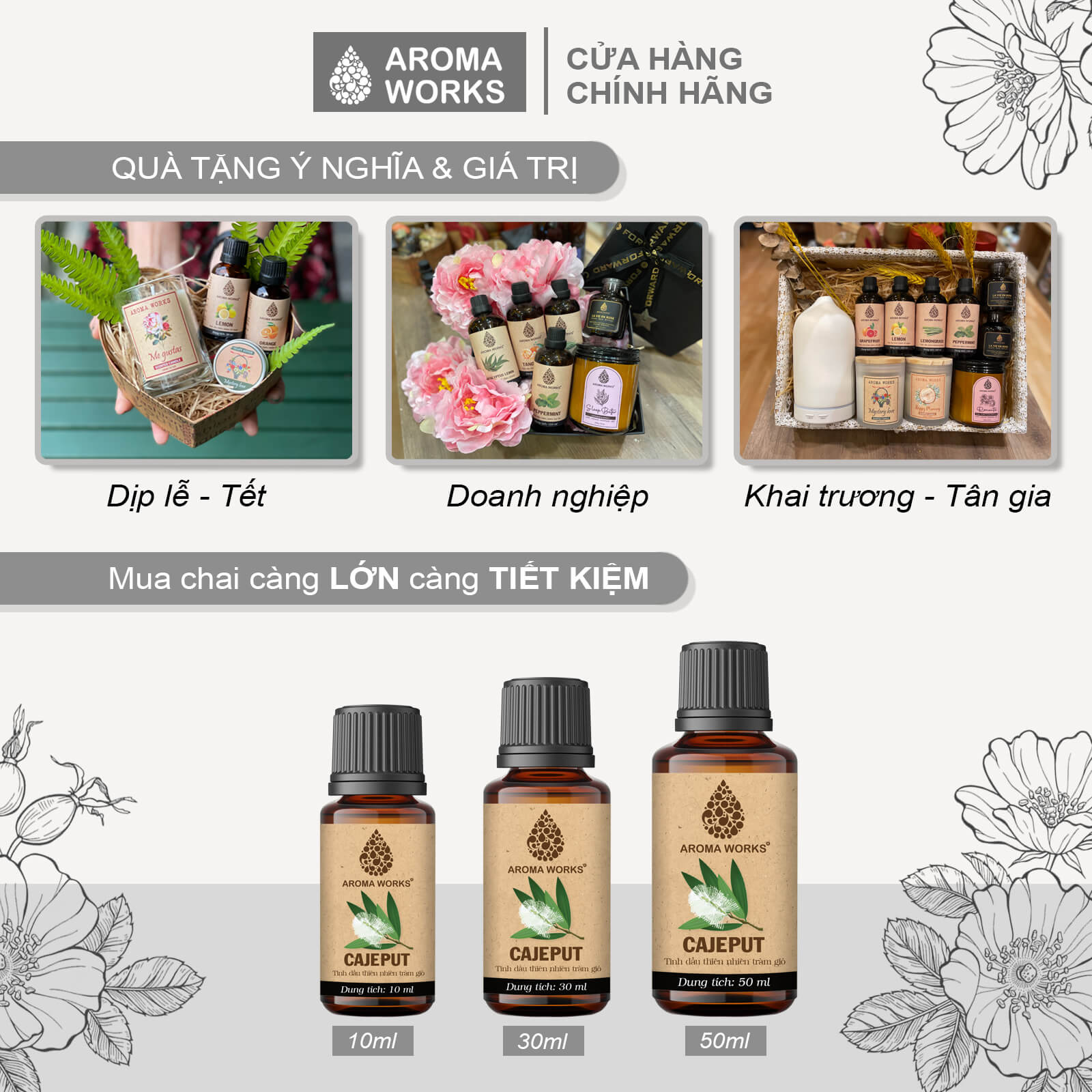 Tinh Dầu Tràm Gió Xông Phòng, Đuổi Muỗi, Khử Mùi, Giải Cảm Aroma Works Cajeput