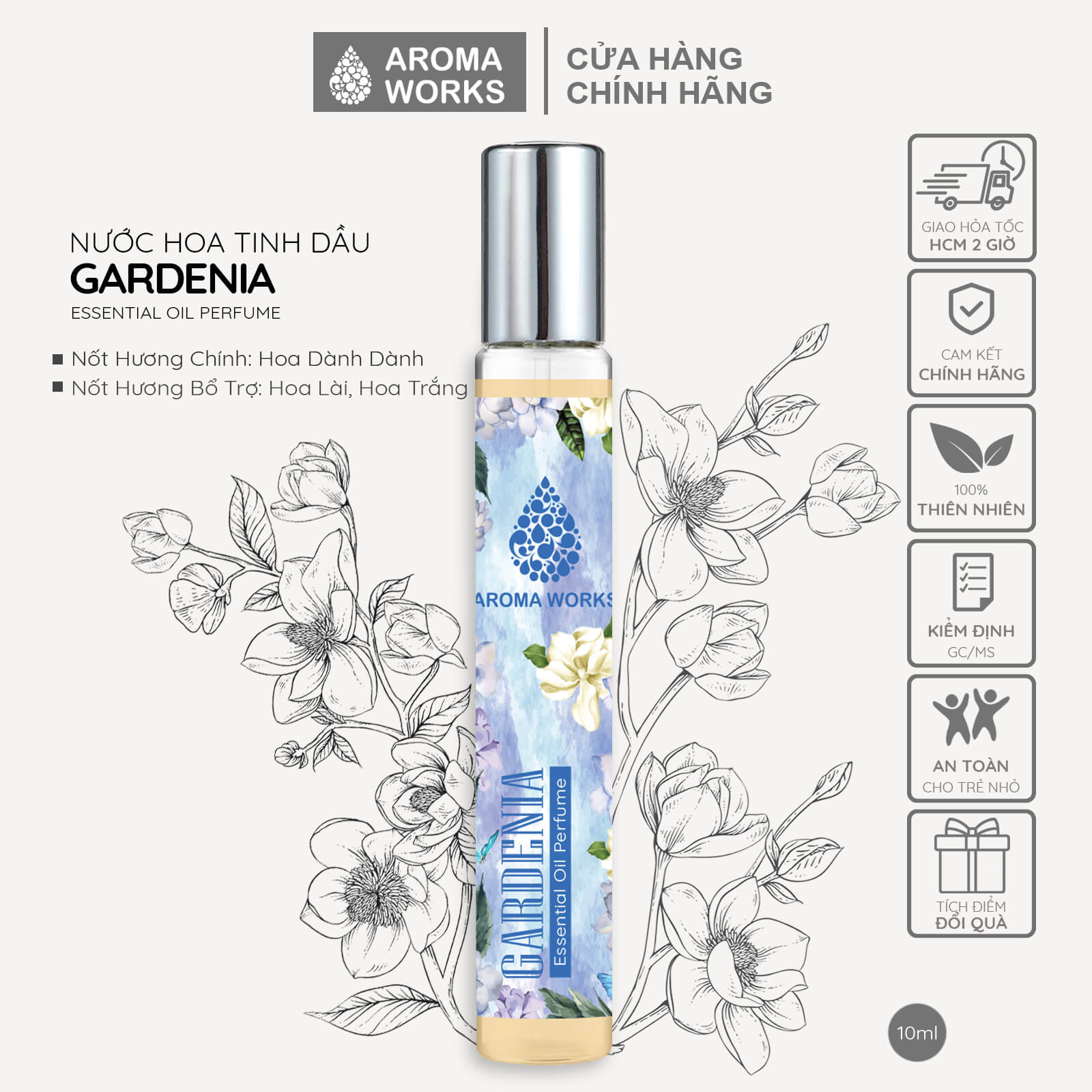 Tinh dầu nước hoa không cồn, lưu hương lâu Aroma Works Essential Oil Perfume dạng xịt 10ml