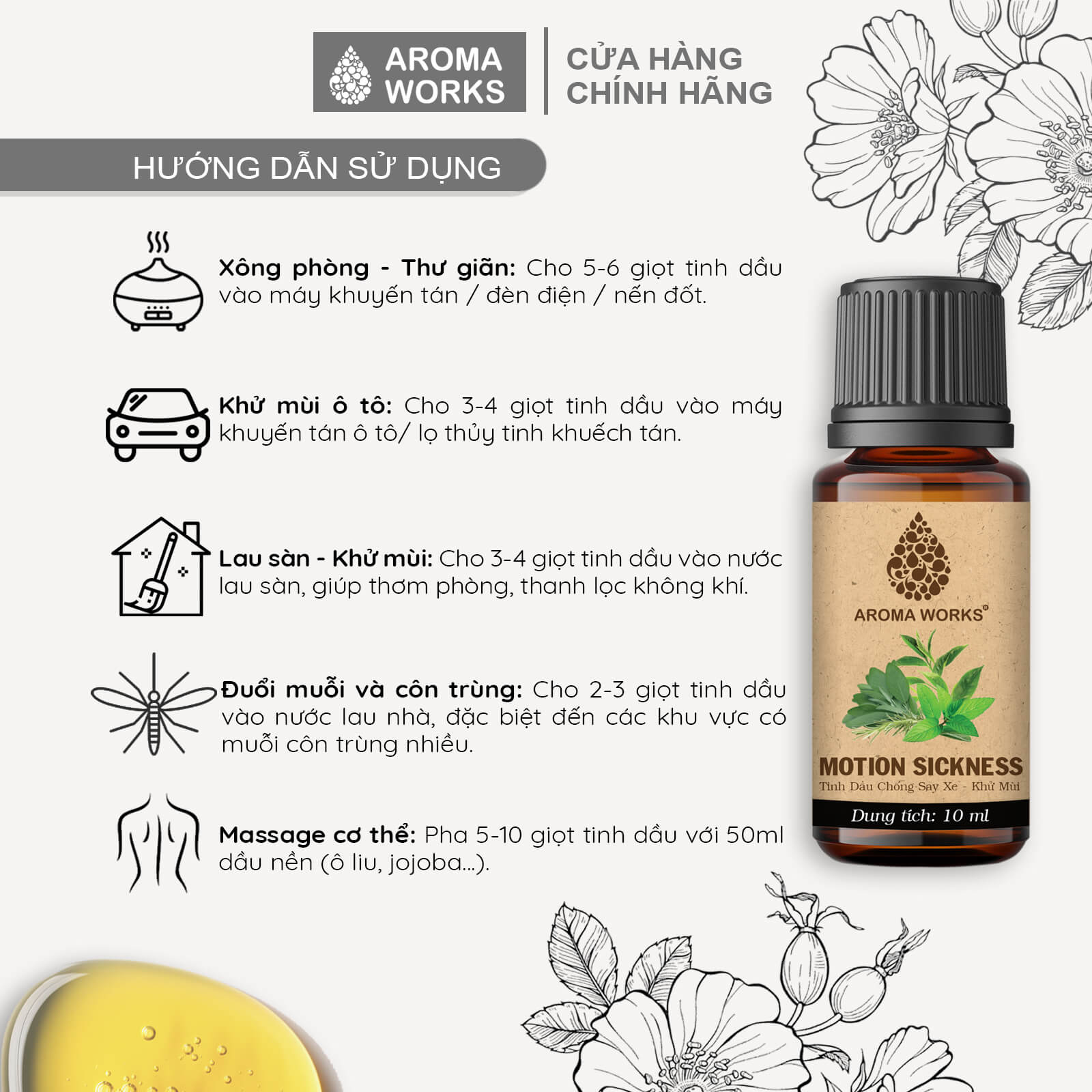 Tinh Dầu Chống Say Xe, Khử Mùi Aroma Works Motion Sickness