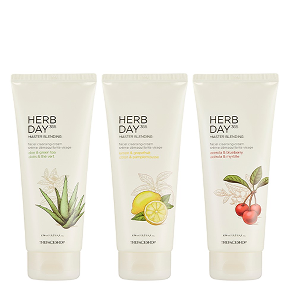 Kem Tẩy Trang Thefaceshop Herb Day 365 Master Blending Facial Cleansing Cream ALOE & GREEN TEA 170ml