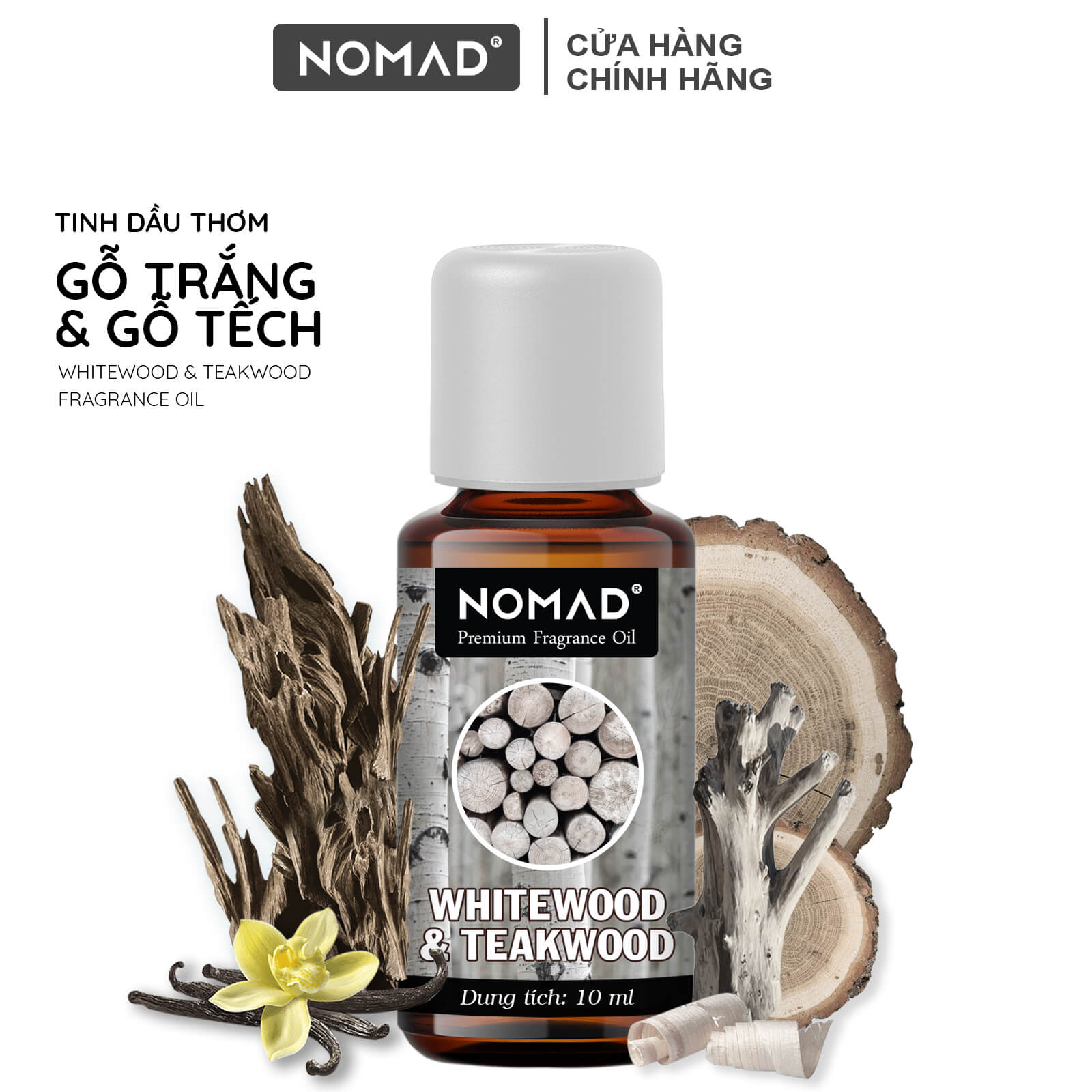 Tinh Dầu Thơm Xông Phòng Nomad Premium Fragrance Oil - Whitewood & Teakwood (Gỗ Trắng & Gỗ Tếch)