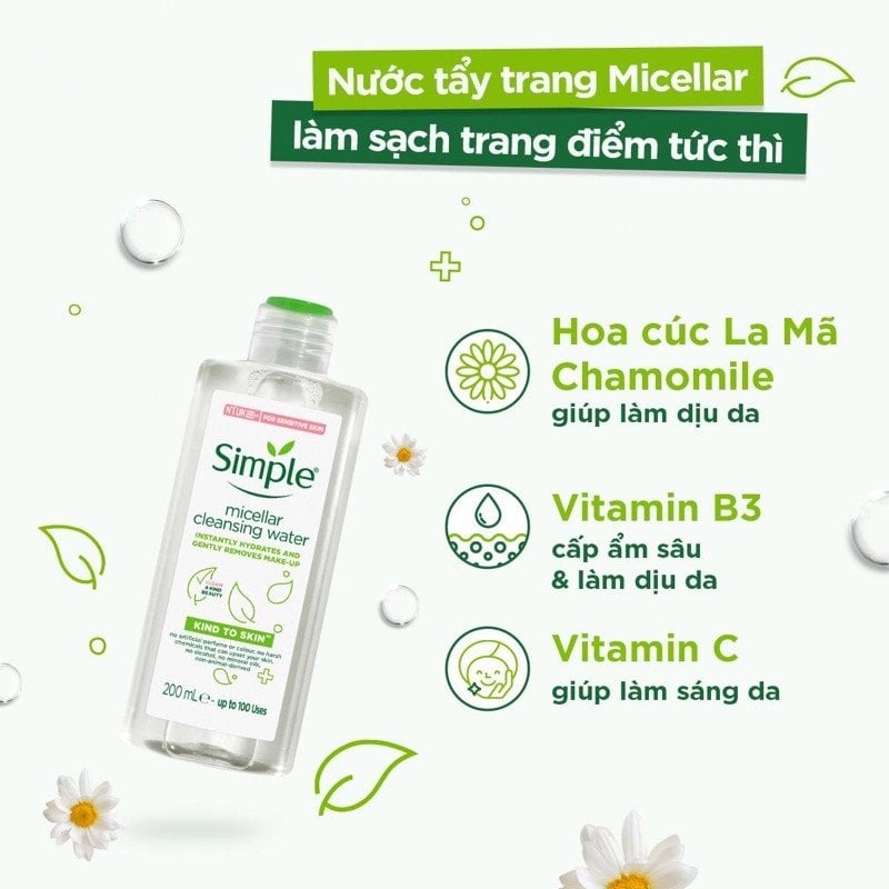 Nước Tẩy Trang Simple Kind To Skin Micellar Cleansing Water 200ml