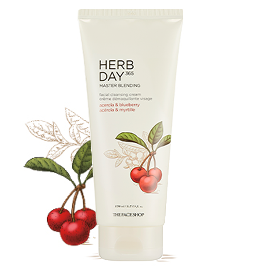 Kem Tẩy Trang Thefaceshop Herb Day 365 Master Blending Facial Cleansing Cream Acerola & Blueberry 170ml