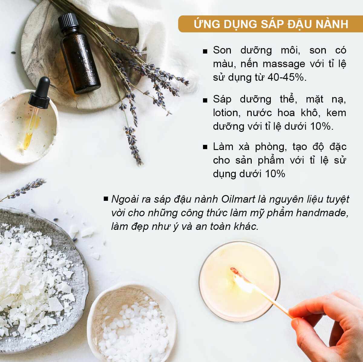 Sáp Đậu Nành Nguyên Chất Làm Nến Thơm Oilmart Natural Soy Wax