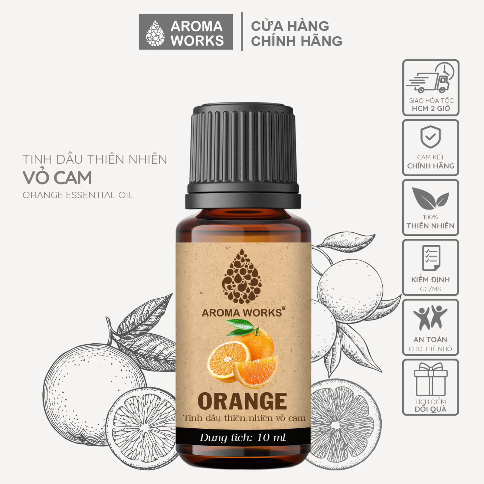 Tinh Dầu Cam Ngọt Thiên Nhiên Thơm Phòng, Đuổi Muỗi, Giải Cảm Aroma Works Orange