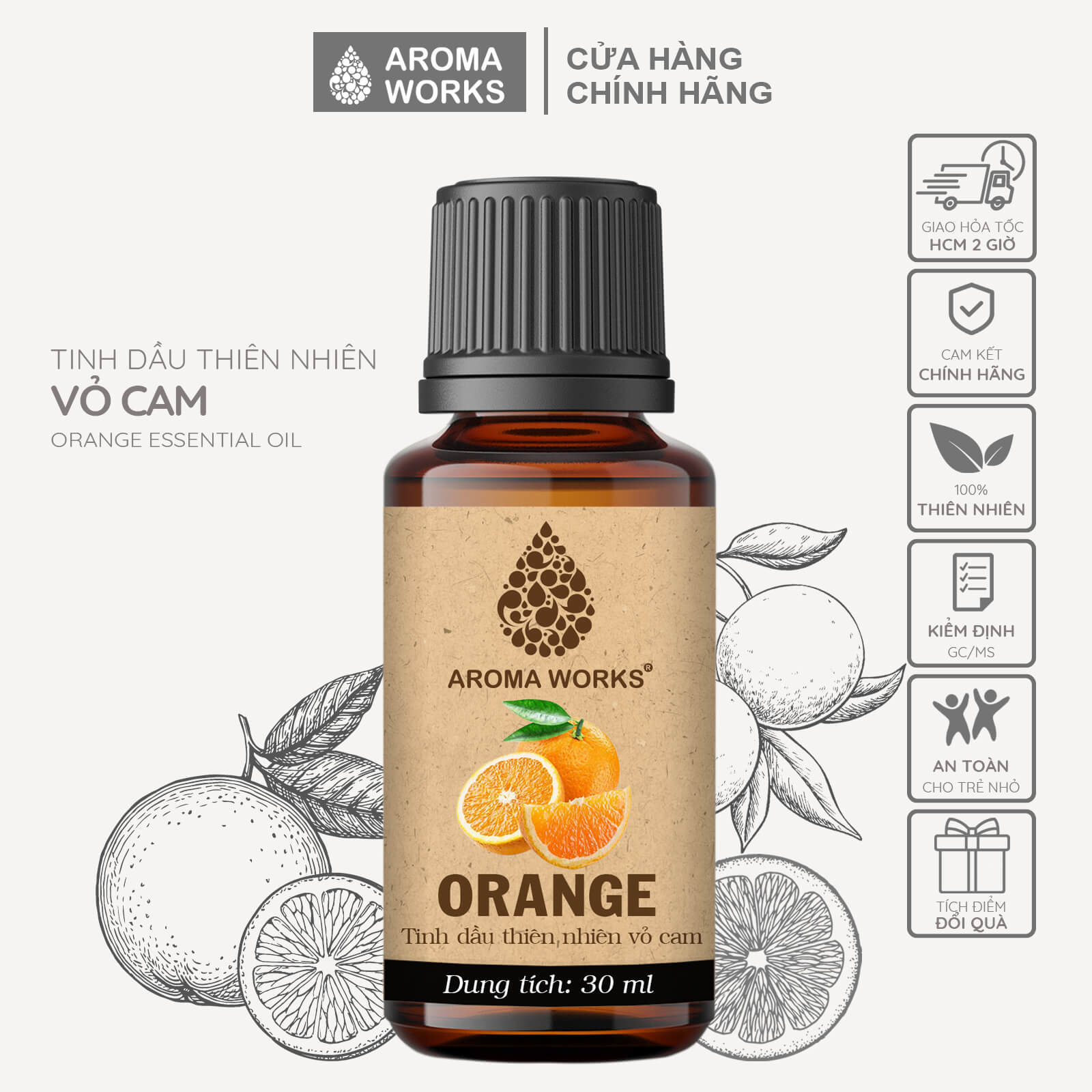 Tinh Dầu Cam Ngọt Thiên Nhiên Thơm Phòng, Đuổi Muỗi, Giải Cảm Aroma Works Orange