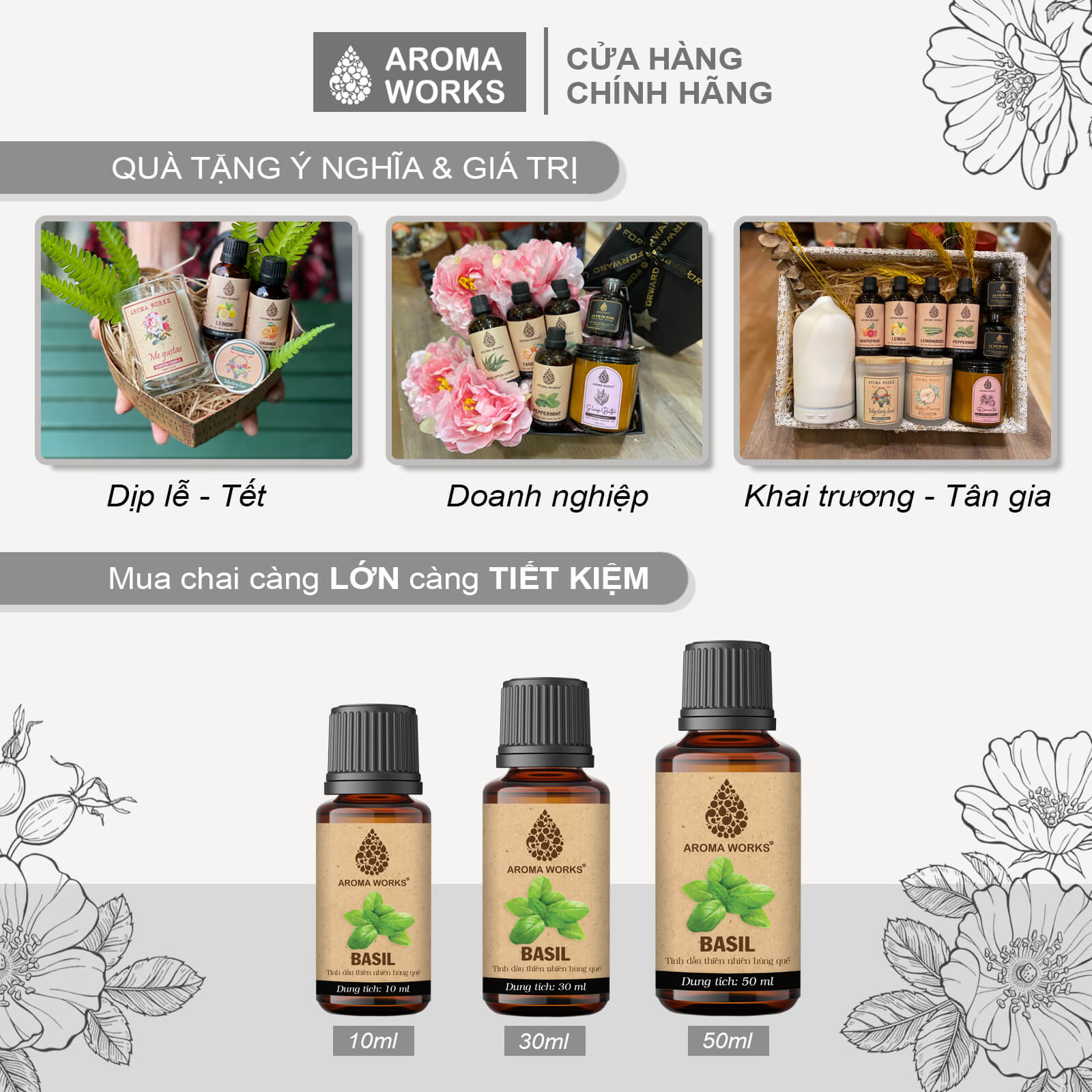 Tinh Dầu Húng Quế Xông Phòng, Khử Mùi, Giảm Mệt Mỏi, Giải Cảm, Massage Cơ thể Aroma Works Basil