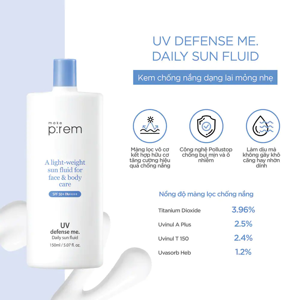 Kem Chống Nắng Vật Lý, Hoá Học Nâng Tone, Kiềm Dầu Make Prem UV Defense Me SPF50+ PA++++