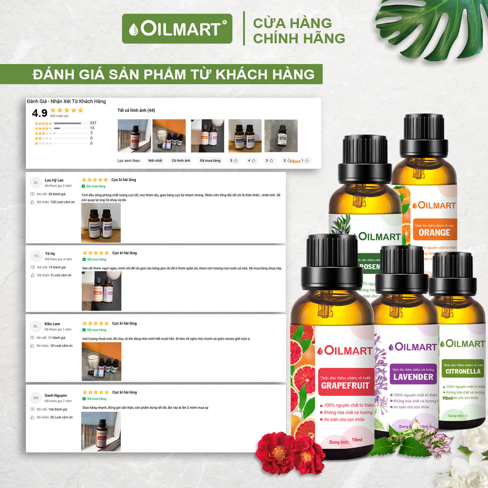 Tinh dầu xông phòng đuổi muỗi, khử mùi, thanh lọc không khí Oilmart Essential Oil - 15ml