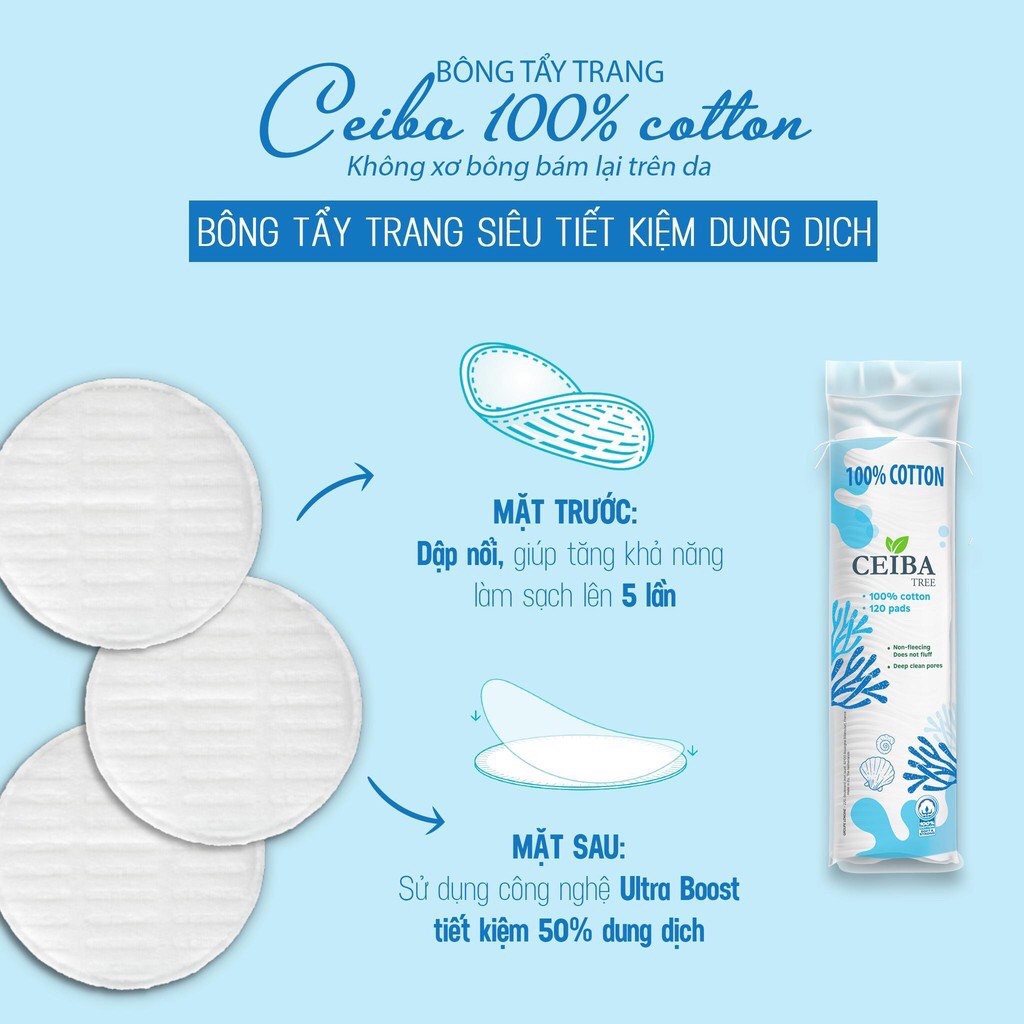 Bông Tẩy Trang Hữu Cơ Ceiba 100% Cotton Tree 120 Miếng